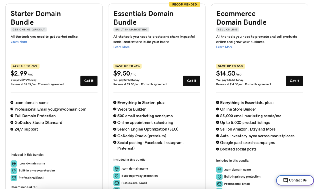 godaddy domain and hosting plan